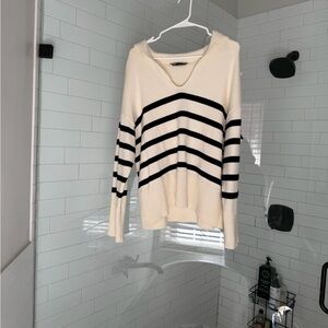 Zara Black and Cream V-Neck Sweater